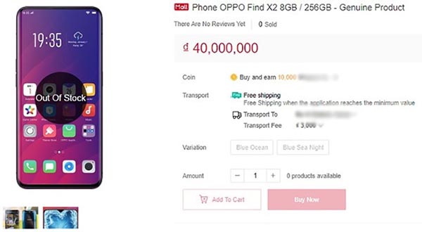 Cấu hình và giá bán OPPO Find X2 rò rỉ trên một website bán lẻ
