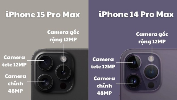  iPhone 15 Pro Max và iPhone 14 Pro Max đều có 3 camera sau